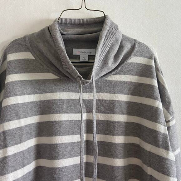 liz clairborne classic sweater lomg sleeve gray and white stripe xl cowl neck - Picture 3 of 6